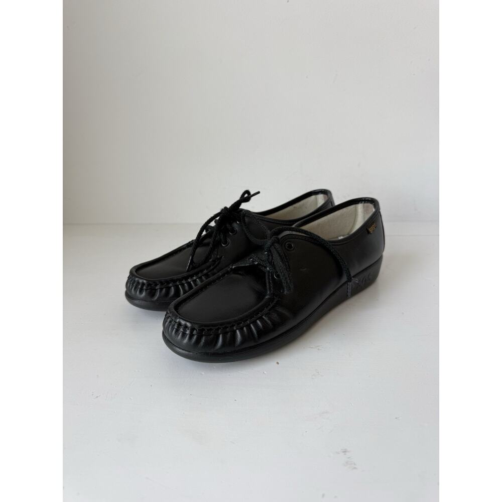 SAS Women's Black Leather Siesta Lace Up Loafers Shoes; Size 8 B Handsewn in USA